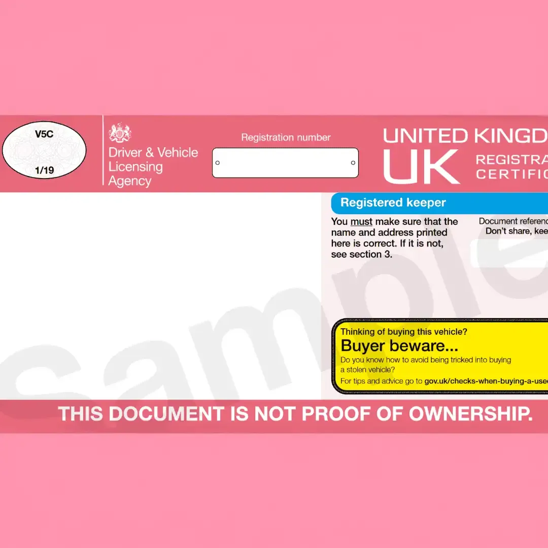 Front cover of Driver Vehicle Licensing Agency (DVLA) logbook