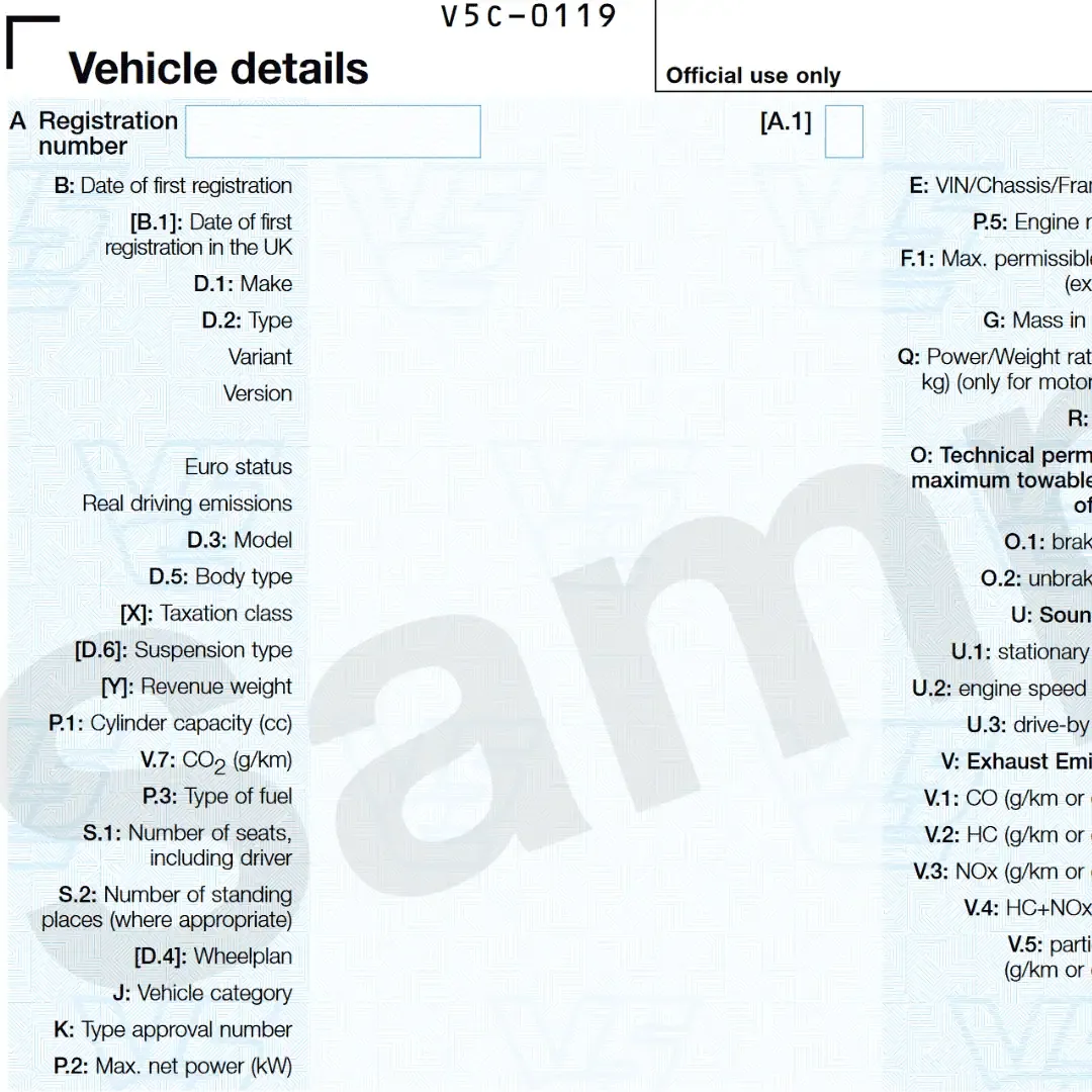 Section 1 of the new DVLA logbook explained full vehicle details