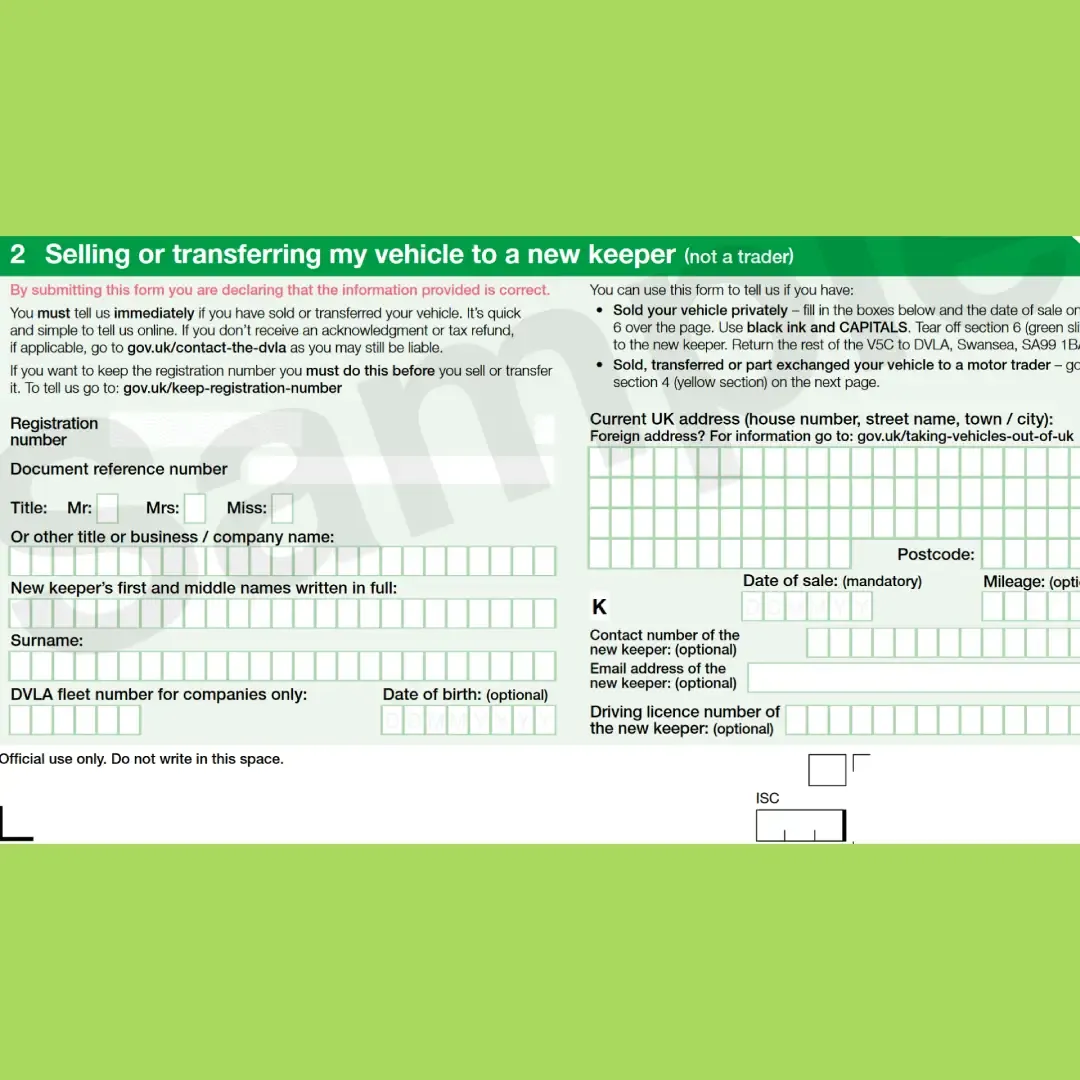 Section 2 - use this section when you have sold or transferred your car