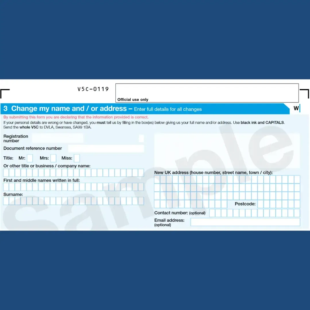 Section 3 - changing personal details with DVLA including name, address and postcode