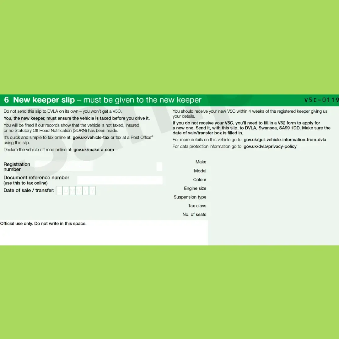 Section 6 is commonly known as the green slip, to be retained by the new keeper